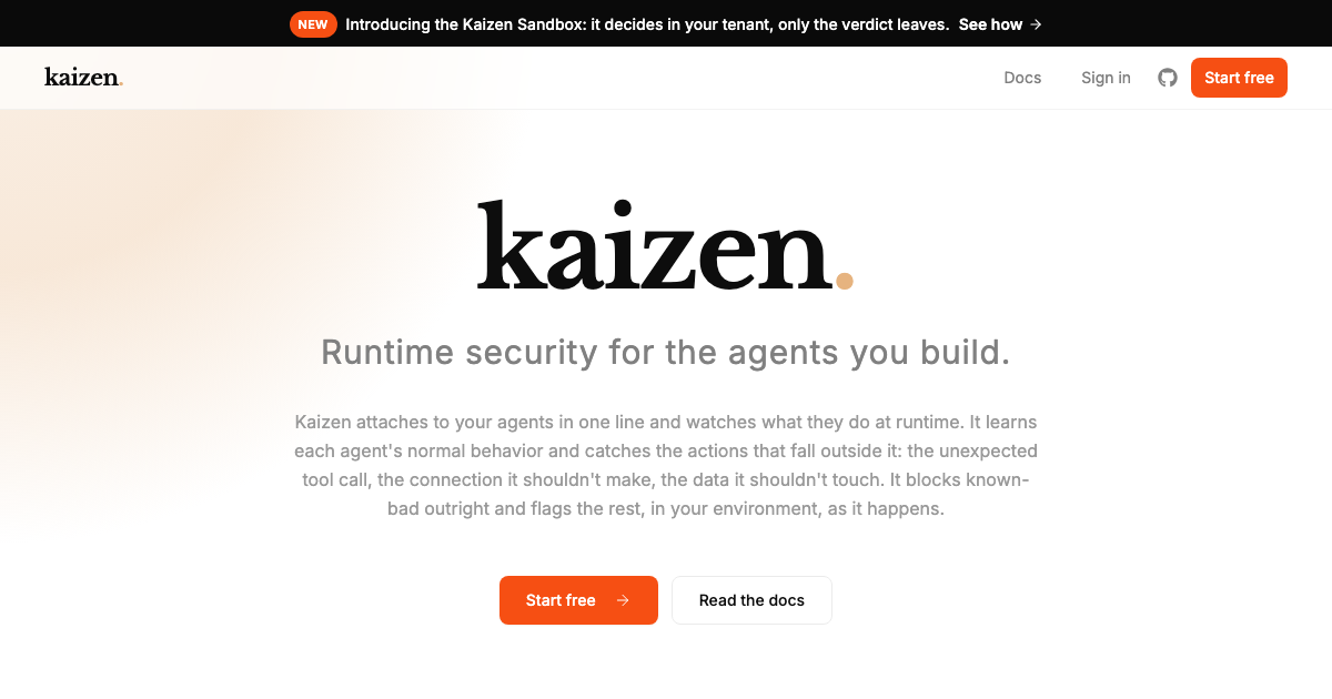 Kaizen Security: runtime security for the AI agents you build